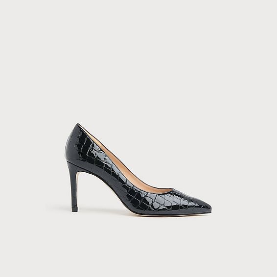 Floret Black Croc Effect Pointed Toe Courts