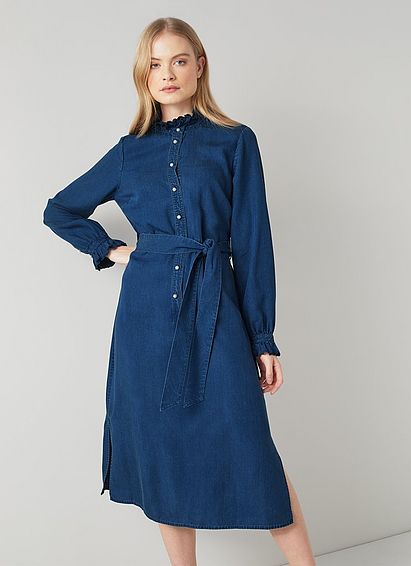 Cecile Indigo Blue Chambray Shirt Dress