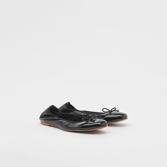Trilly Black Crinkled Patent Ballet Pumps