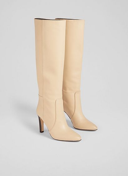 Margret Cream Leather Knee-High Boots