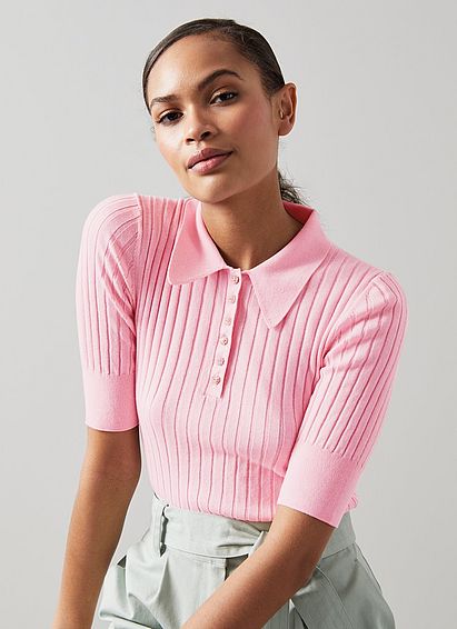 Marina Pink Cotton-Blend Ribbed Knitted Top