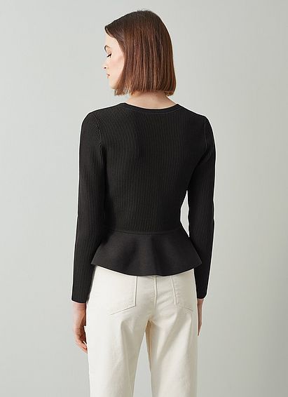 Louise Black Ribbed Knit Peplum Jumper