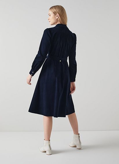 Sisi Navy Needle Cord Shirt Dress
