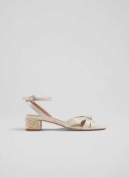Peyton Cream Leather Espadrille Heel Strappy Sandals