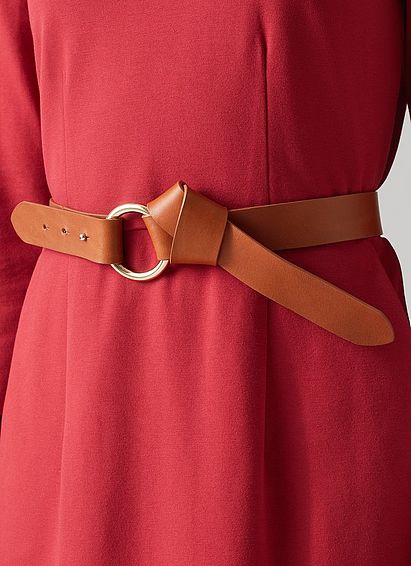 Bella Tan Leather Knot-Detail Belt