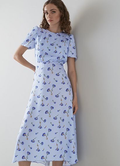 Boyd Blue Cornflower Print Silk Midi Dress