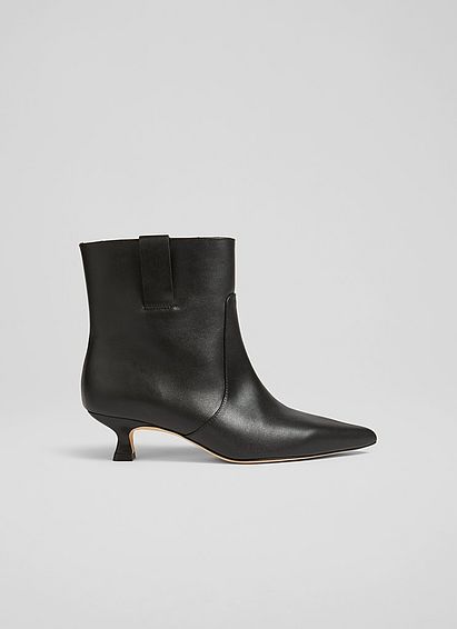 Rowan Black Leather Western Style Ankle Boots