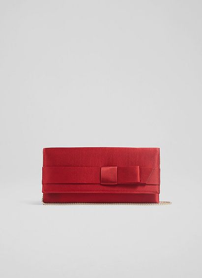 Catalina Red Satin Bow-Detail Clutch