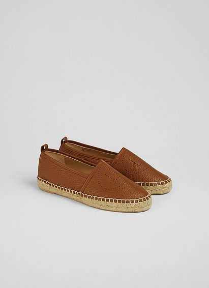 Alexa Tan Leather LKB Perforated Flat Espadrilles