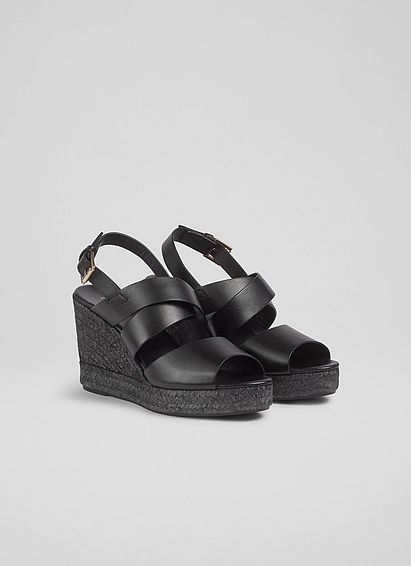 Solice Black Leather Espadrille Sandals