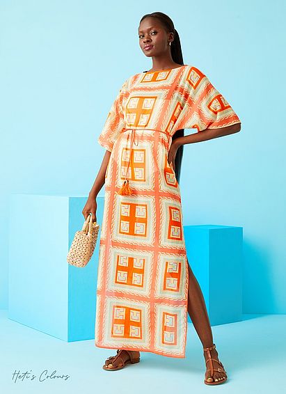 Isabella Pink and Orange Geometric Print Column Dress