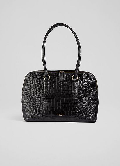 Jamie Black Croc-Effect Leather Tote Bag
