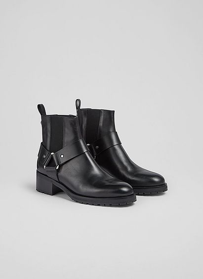 Rue Black Leather Biker Boots