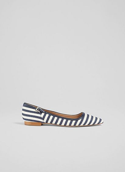 Andrea Navy and Cream Stripe Fabric Flats