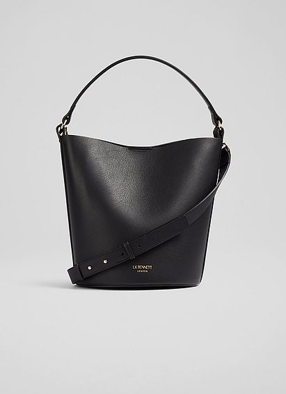 Cecilia Black Leather Bucket Bag
