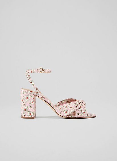 Lucie Pink Daisy Print Fabric Sandals