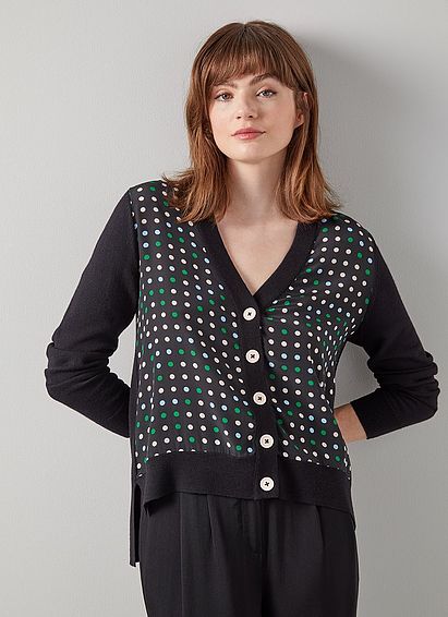 Maisie Black Merino Wool Spot Front Cardigan