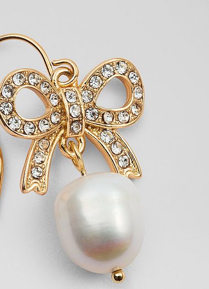 Victoria Gold Bow Pearl Drop Earrings
