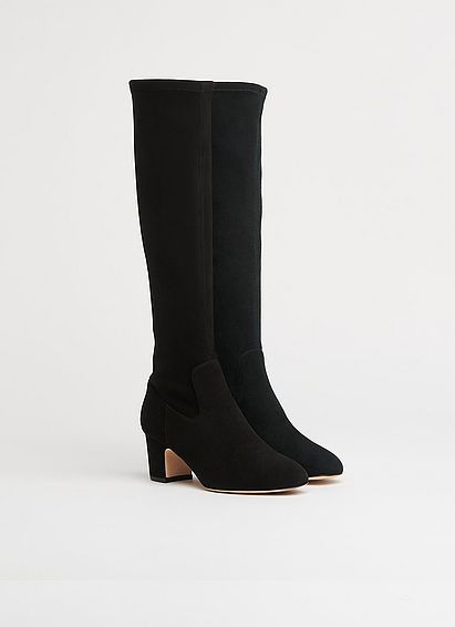 Kiran Black Stretch Suede Knee Boots
