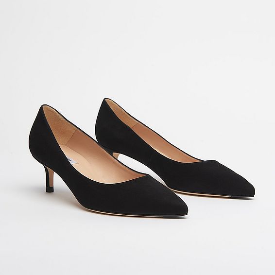 Audrey Black Suede Kitten Heel Courts