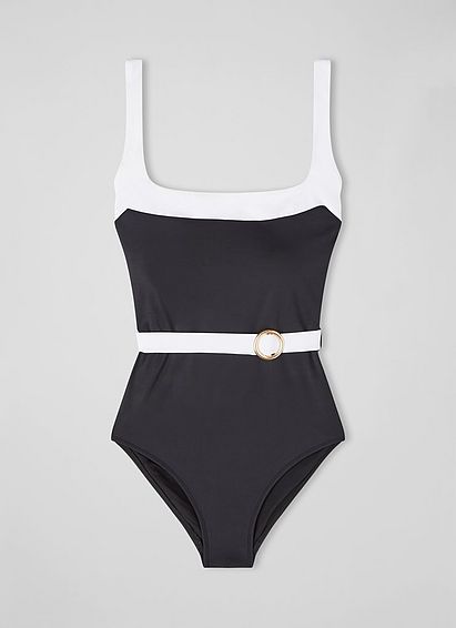 Jackie Black and White Belted Swimsuit