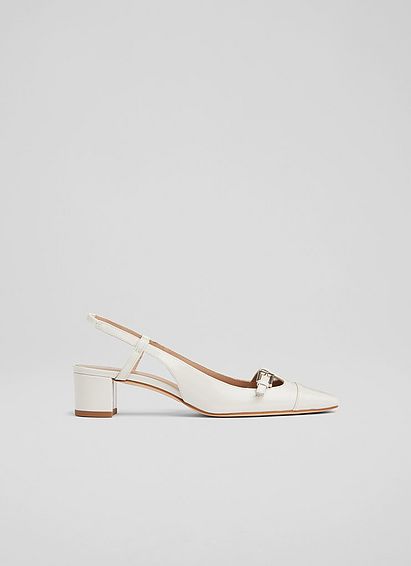 Gracie White Patent Block Heel Slingbacks