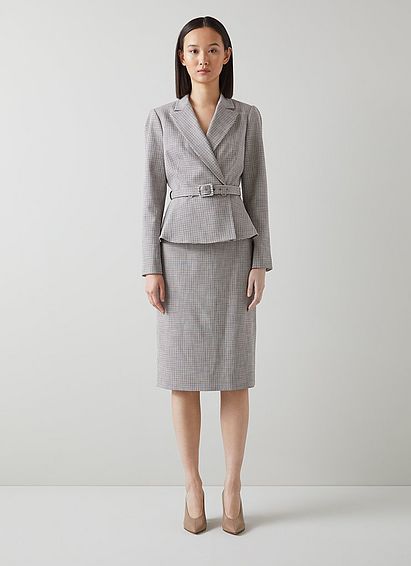 Nina Teal Houndstooth Check Ecovero? Blend Peplum Jacket
