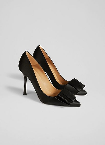 Agathe Black Satin Bow-Front Pointed Toe Courts