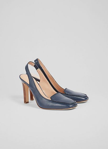 Georgie Navy Leather Slingback Courts