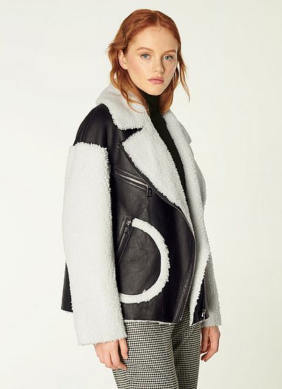 Amelia Brown & White Sheepskin Aviator Jacket