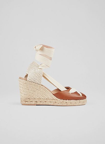 Ophelia Tan Leather Crossover Strap Espadrilles