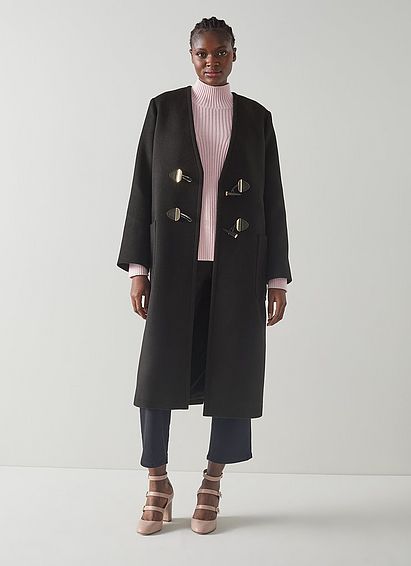Cassius Black Recycled Wool Collarless Coat