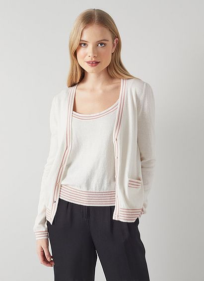 Villa Cream and Pink Merino-Cotton Cardigan