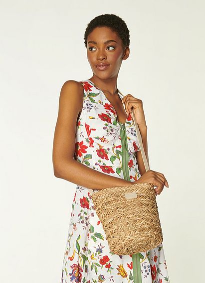 Mandy Natural Raffia Crossbody Bucket Bag