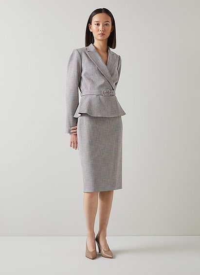 Nina Teal Houndstooth Check Ecovero? Blend Peplum Jacket