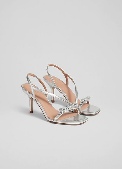 Serene Silver Mirror Metallic Strappy Bow Sandals