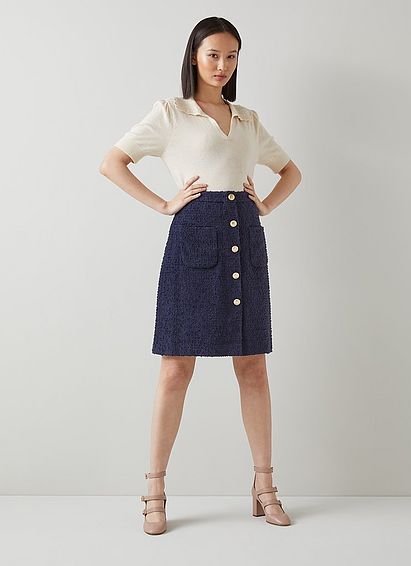 Morten Navy Tweed A -Line Skirt
