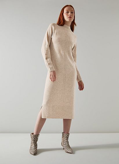 Bergen Oatmeal Merino-Blend Knitted Dress