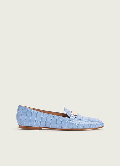 Primrose Blue Croc-Effect Leather Loafers