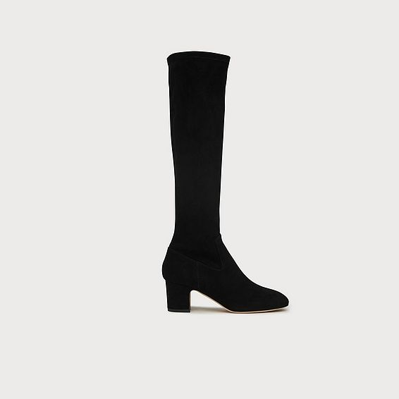 Kiran Black Suede Knee Boots