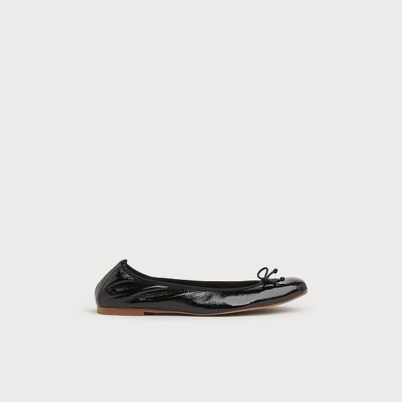 Trilly Black Crinkled Patent Ballet Pumps