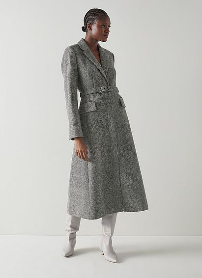Christie Black And White Herringbone Dress Coat