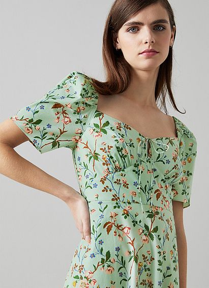 Phelia Mint Cotton Apple Blossom Print Dress