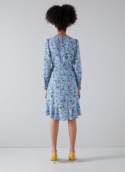 Emylou Blue Silk Apple Blossom Print Dress
