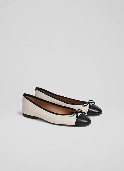 Kara White And Black Leather Toe Cap Ballerina Flats