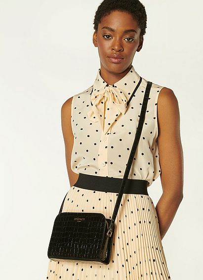 Marie Black Croc-Effect Leather Crossbody Bag
