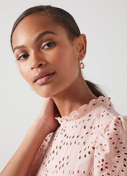 Celine Gold-Plated Pink Crystal Drop Earrings