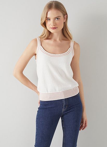 Villa Cream and Pink Merino-Cotton Knitted Vest