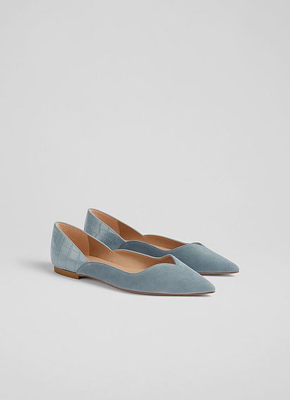Iris Blue Suede and Leather Sweetheart Flats