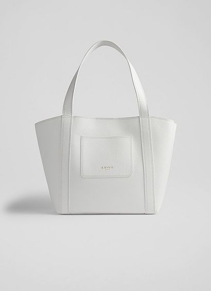 Adeline White Leather Large Tote Bag